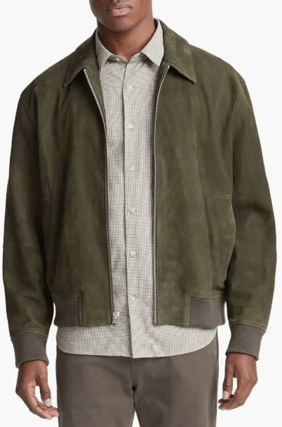 Men's Premium Khaki Suede Leather Bomber Jacket by Avanzar Leather