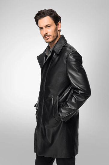 Men's Black Casual Leather Coat