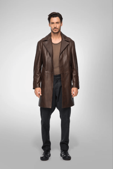 Stylish Men's Casual Leather Coat in Rich Coffee Brown