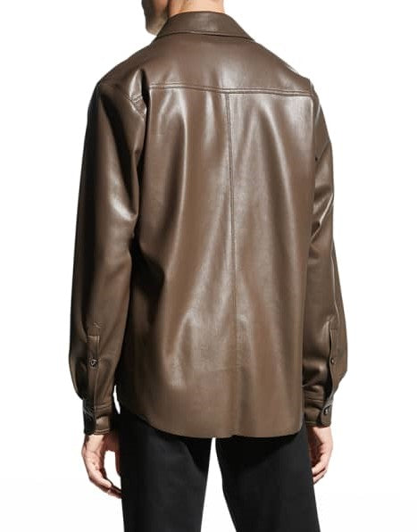 Men's Coffee Brown Full Sleeve Leather Shirt