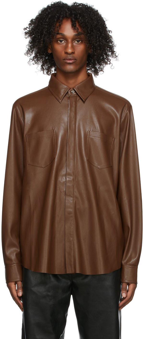 Men's Dark Brown Full Sleeve Leather Shirt