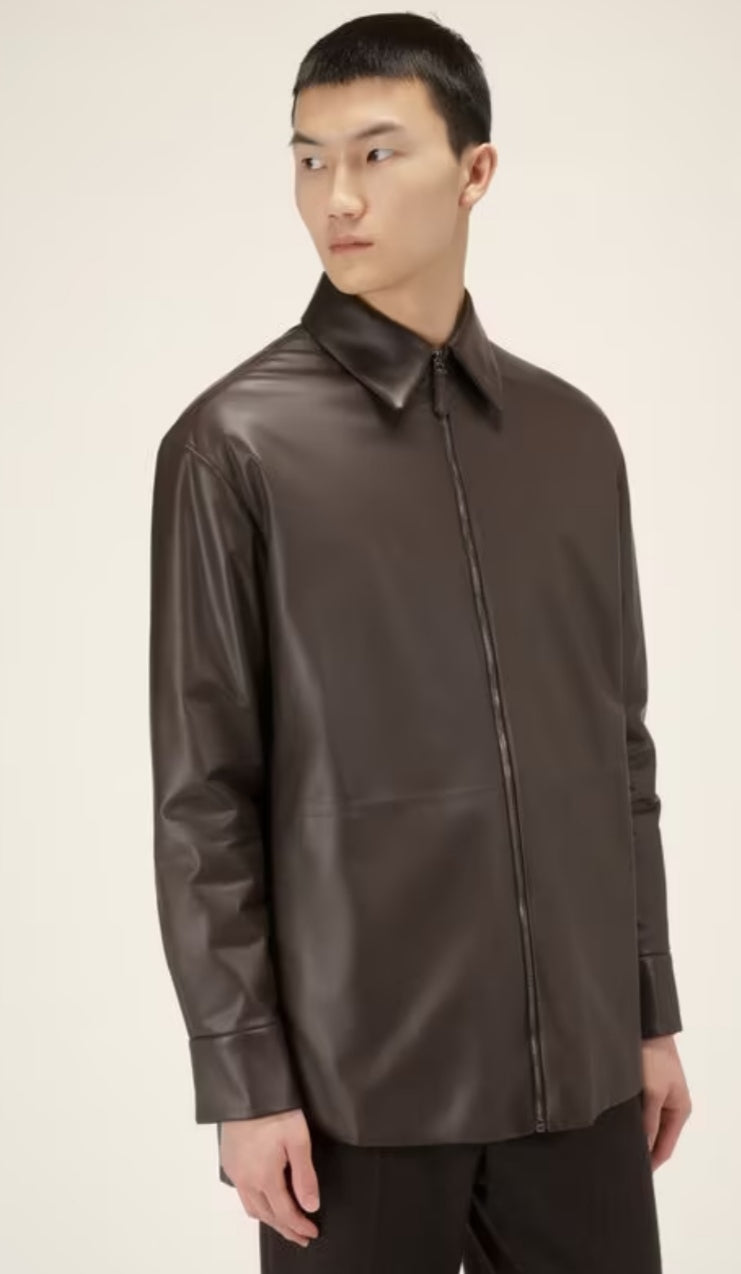 Men's Coffee Brown Full Sleeve Leather Shirt