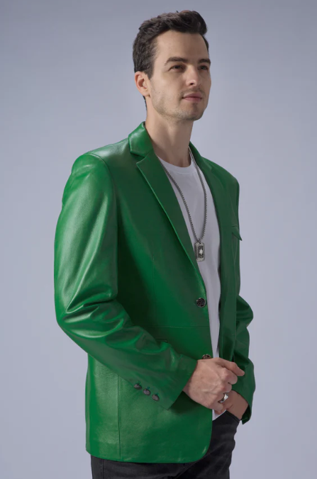 Men's Leather Blazer in Green