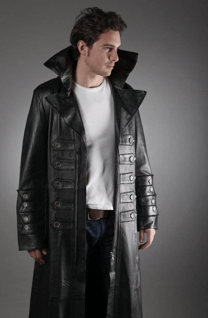 Men's Black Long Leather Coat