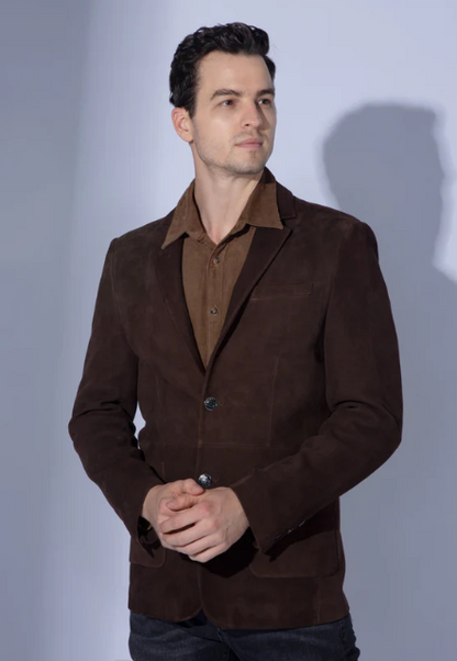 Men's Suede Leather Blazer in Dark Brown