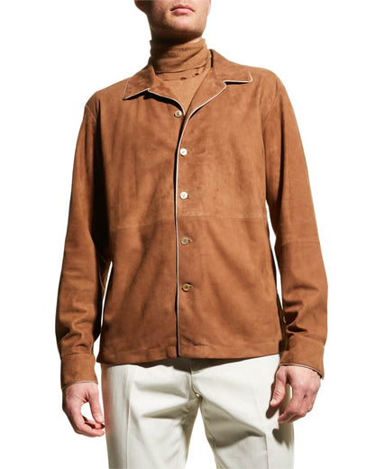 Men's Brown Suede Leather Shirt