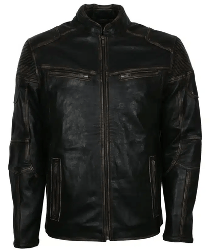  Men's Vintage Café Racer Black Leather Jacket