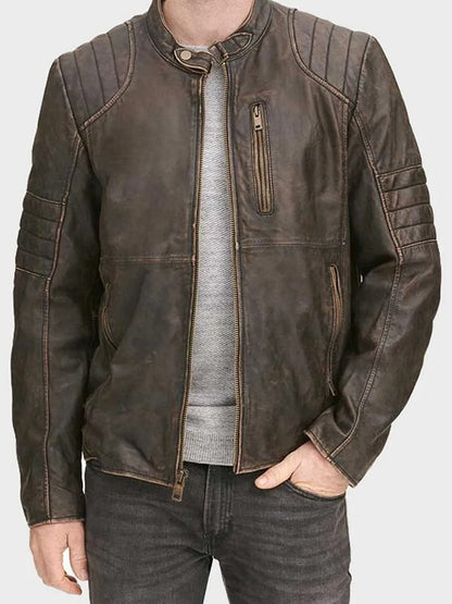 Men's Vintage Café Racer Dark Brown Leather Jacket