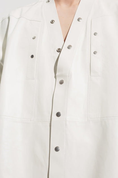 Men's White Oversized Half Sleeve Leather Shirt