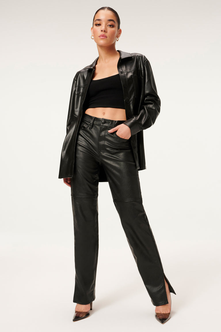 Women's Black Trucker Leather Shirt with Classic Fit