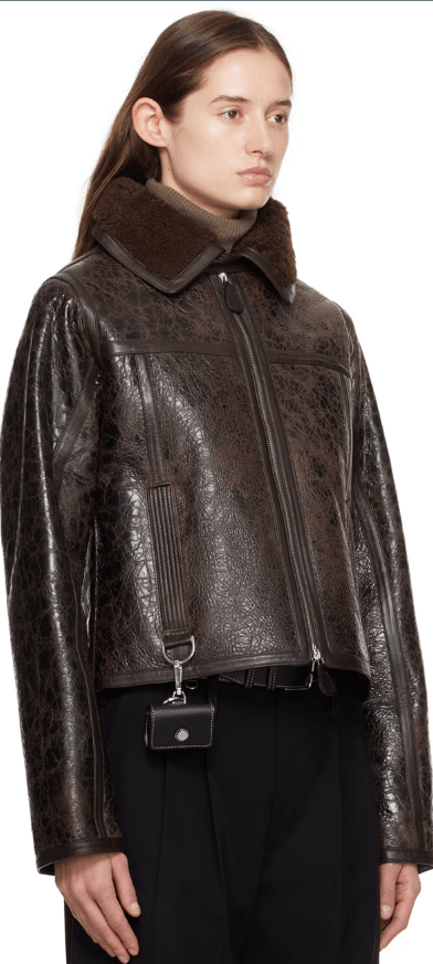 Women's Dark Brown Distressed Shearling Leather Jacket - Vintage and Stylish