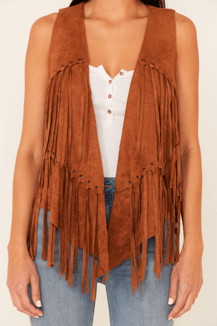 Women's Brown Fringe Suede Leather Vest