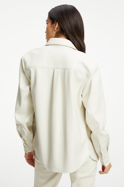 Women's Full Sleeve White Leather Shirt with Elegant Design