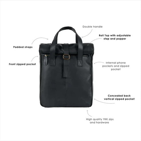 Premium Black Genuine Leather Backpack - Durable & Stylish Avanzar Leather