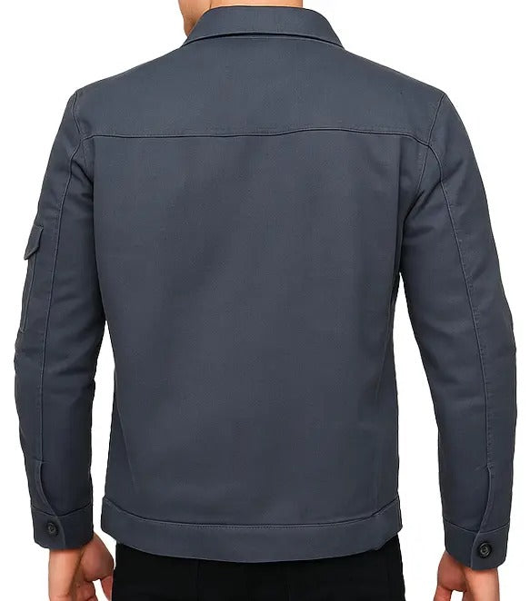 Navy Trucker Leather Jacket