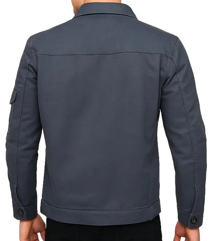 Navy Trucker Leather Jacket