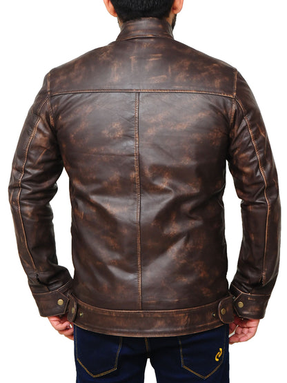 Premium Avanzar Distressed Brown Snap Tab Leather Jacket