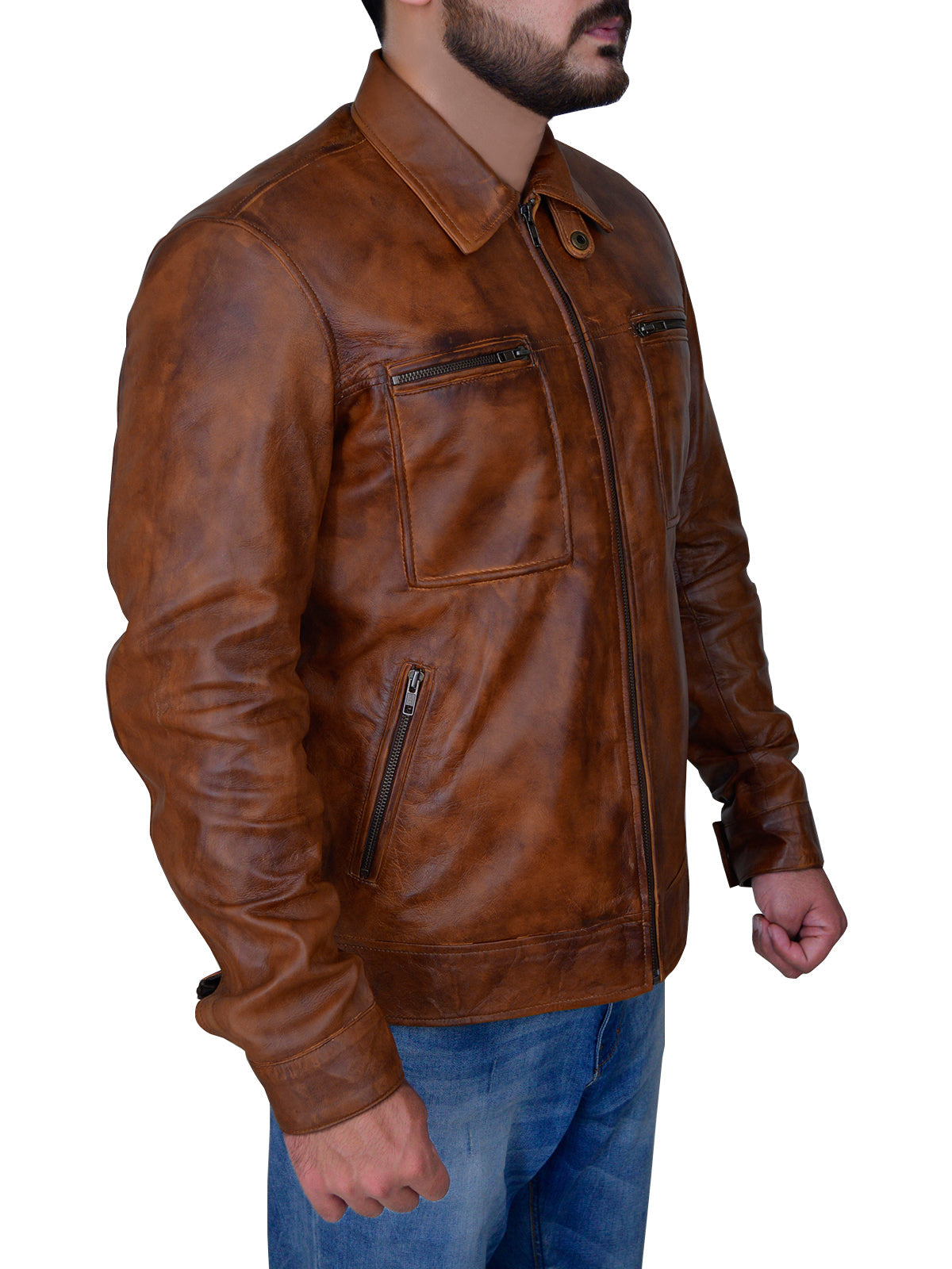 Premium Avanzar Men’s Distressed Brown Leather Jacket