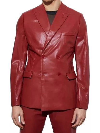 Men's Double Breasted Red Leather Blazer Bold & Sophisticated Outerwear