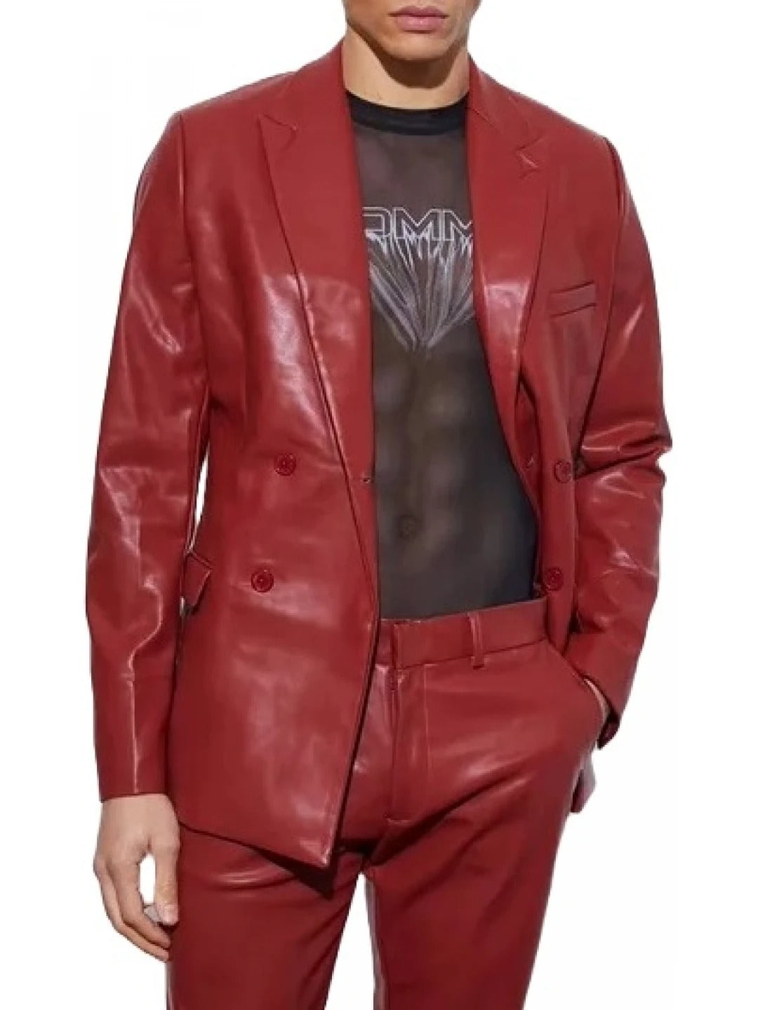 Men's Double Breasted Red Leather Blazer Bold & Sophisticated Outerwear