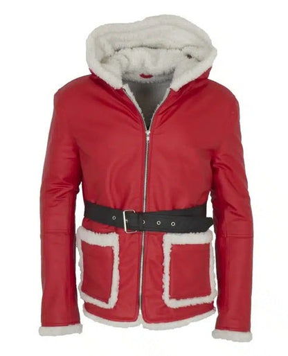 Men's Santa Claus Christmas Faux Fur Leather Jacket - Festive Holiday Wear