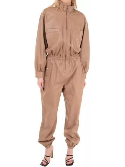 Avanzar Leather Elastic Waist Beige Leather Jumpsuit