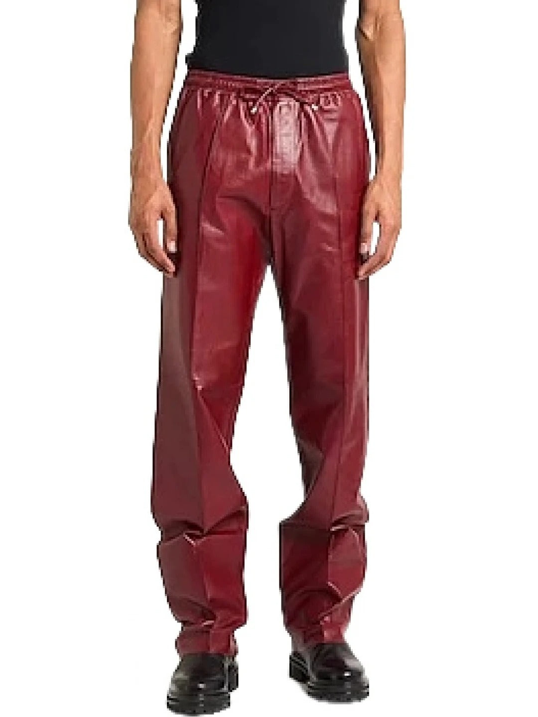 Elastic Waist Burgundy Leather Pants for Men by Avanzar Leather