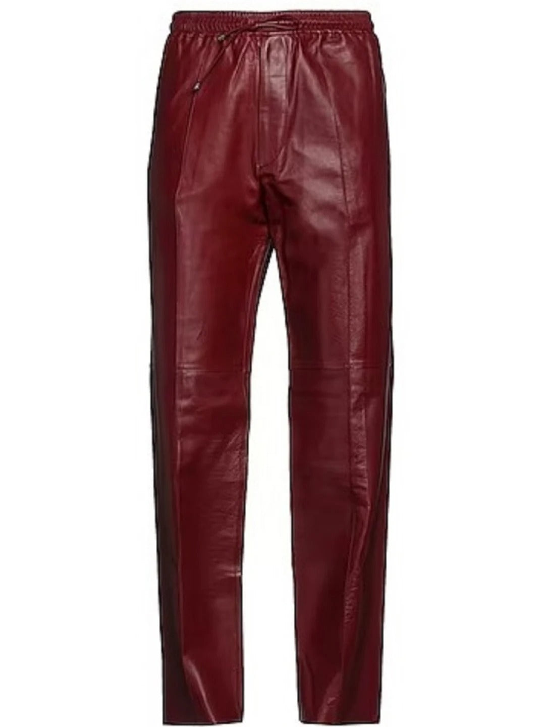 Elastic Waist Burgundy Leather Pants for Men by Avanzar Leather