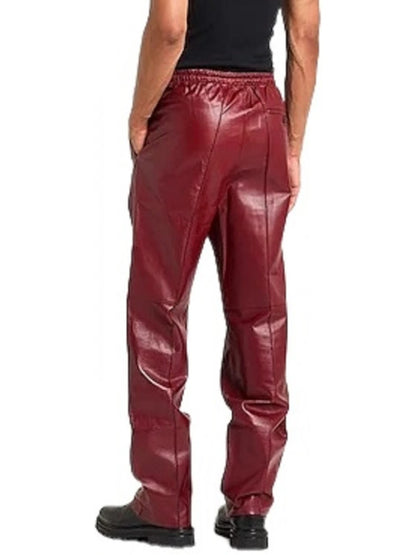 Elastic Waist Burgundy Leather Pants for Men by Avanzar Leather