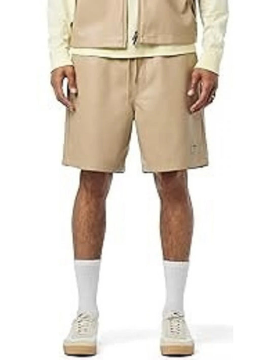 Men’s Beige Leather Shorts with Elasticized Waist – Relaxed and Stylish