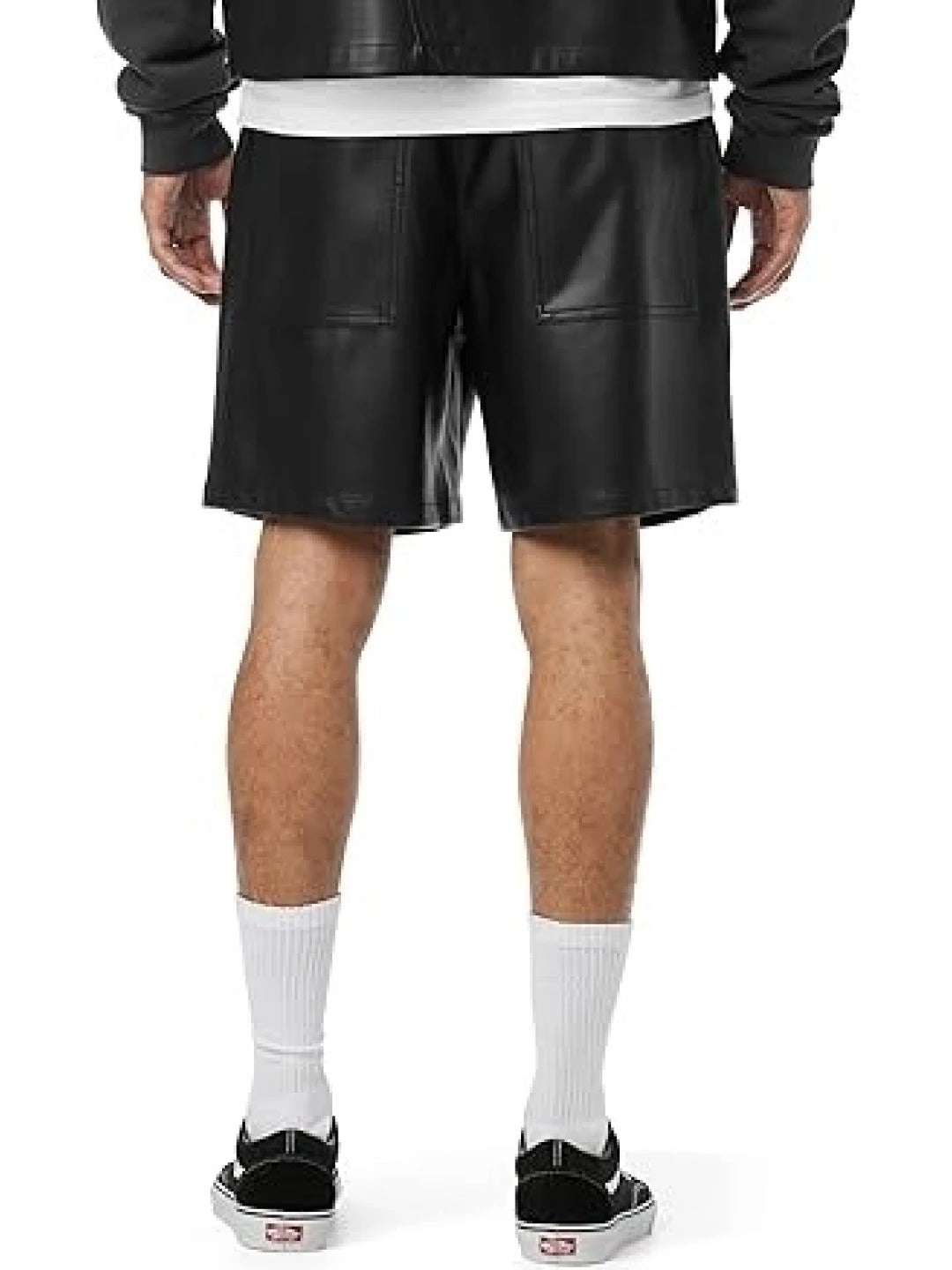 Men’s Black Leather Shorts with Elasticized Waist – Sleek and Comfortable