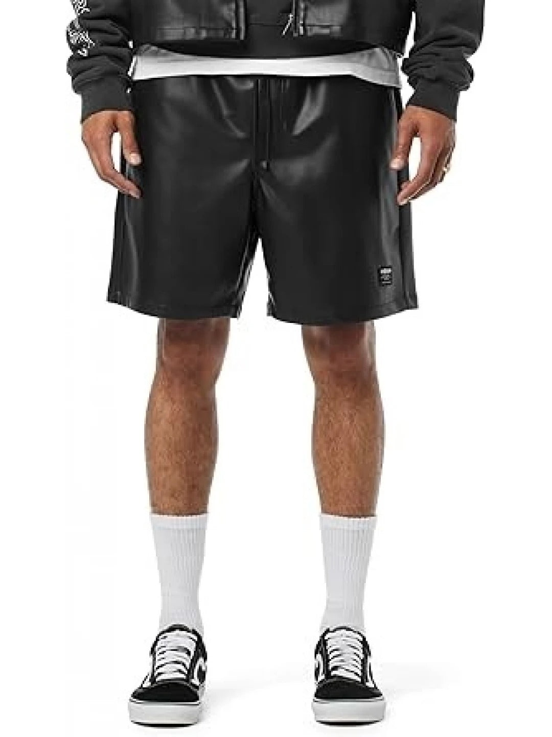 Men’s Black Leather Shorts with Elasticized Waist – Sleek and Comfortable