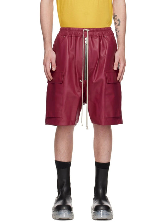 Men’s Burgundy Leather Shorts with Elasticized Waistband – Stylish and Comfortable