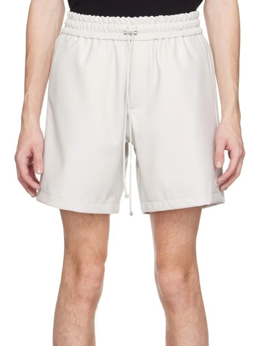 Men’s White Leather Shorts with Elasticized Waistband – Sleek and Comfortable