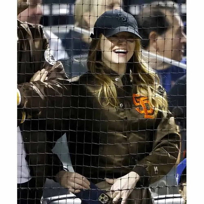 Emma Stone San Diego Padres Brown Satin Bomber Jacket