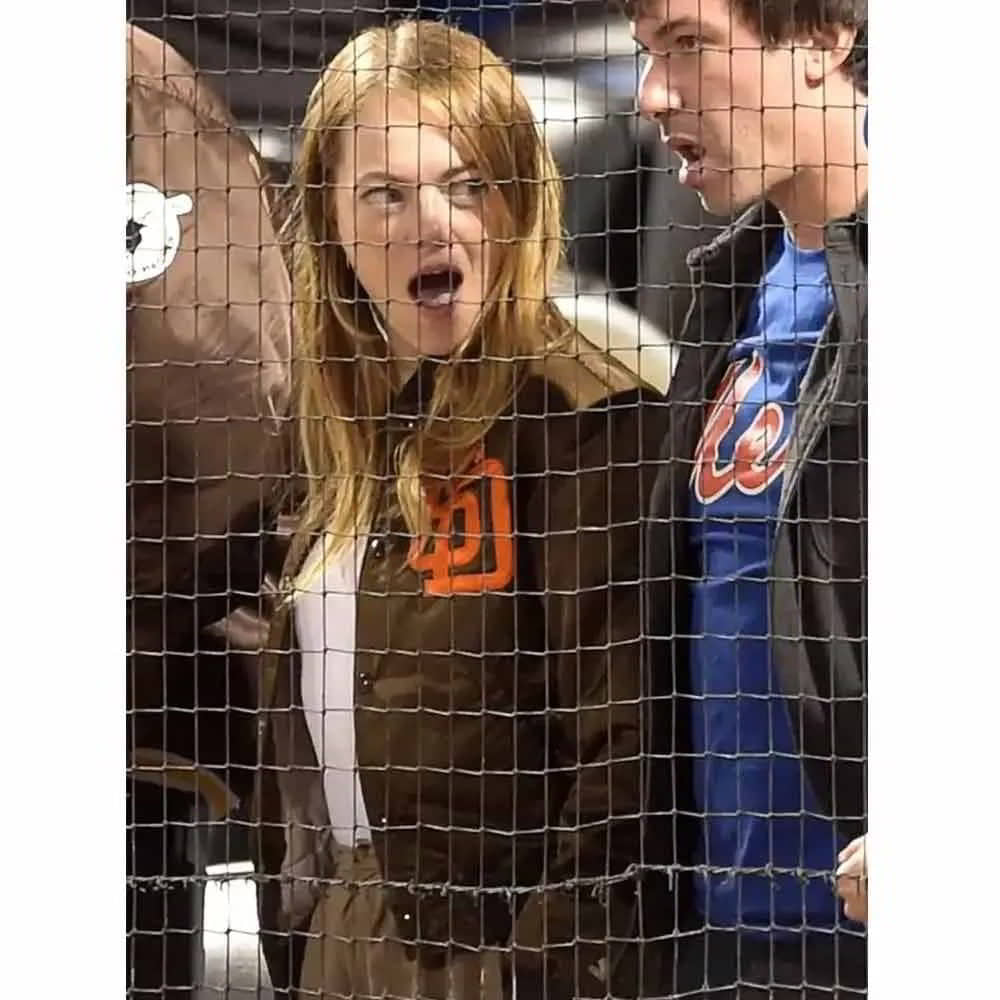 Emma Stone San Diego Padres Brown Satin Bomber Jacket