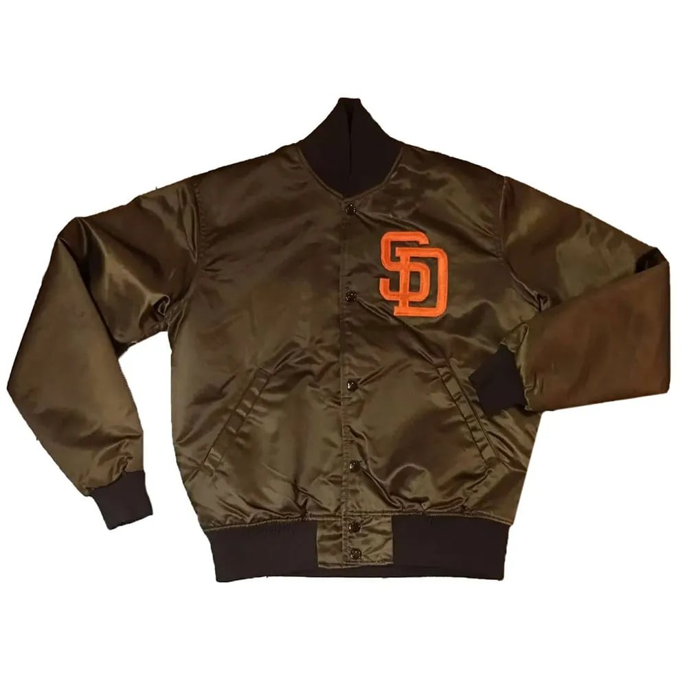 Emma Stone San Diego Padres Brown Satin Bomber Jacket