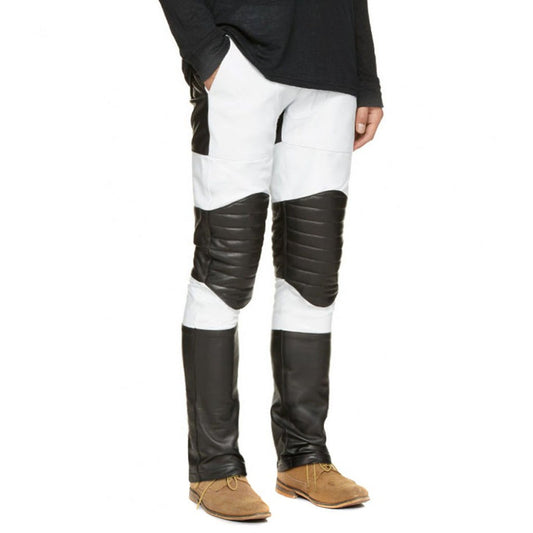 Leather Exotica White and Black Knee Patch Men's Leather Pants by Avanzar Leather