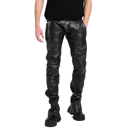 Leather Exotica Solid Black Men's Biker Leather Pants by Avanzar Leather