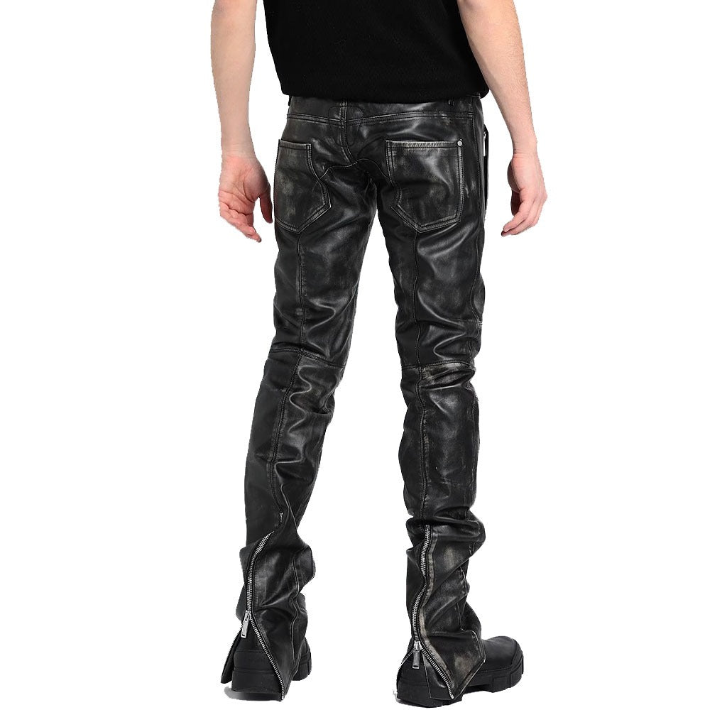 Leather Exotica Solid Black Men's Biker Leather Pants by Avanzar Leather