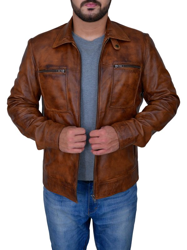 Premium Avanzar Men’s Distressed Brown Leather Jacket