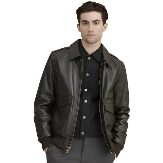 Men’s Leather Jacket with Flag Print Lining