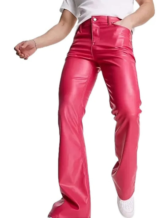 Flare Leather Pants in Pink for Women by Avanzar Leather