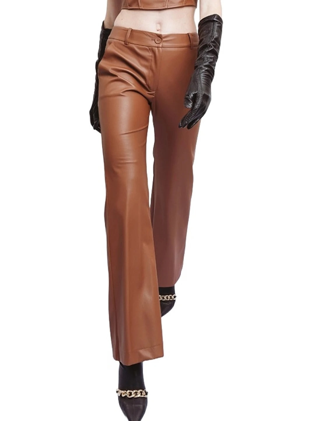 Flared Brown Leather Trousers