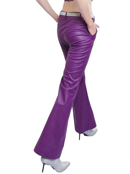 Flared Purple Leather Trousers