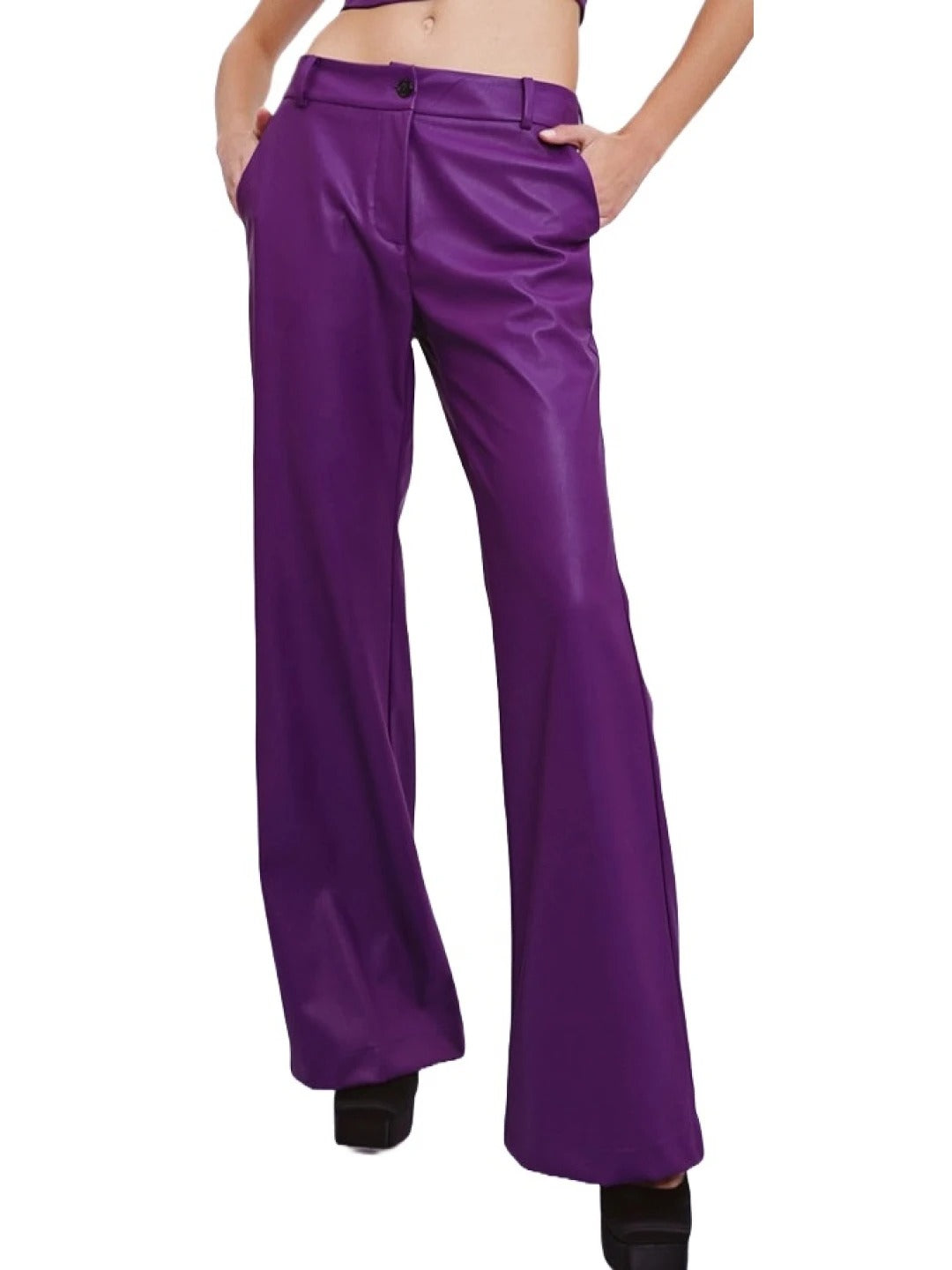 Flared Purple Leather Trousers