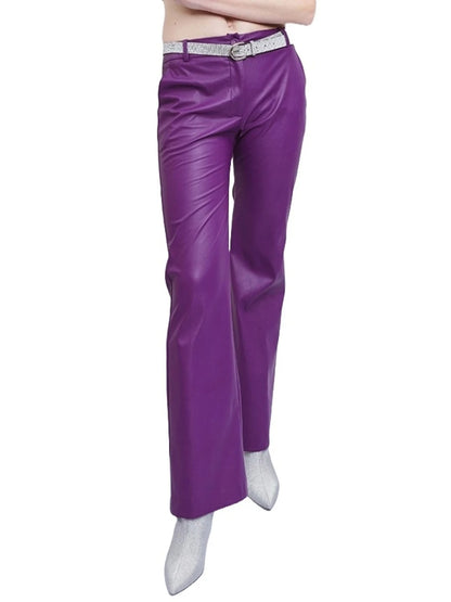 Flared Purple Leather Trousers