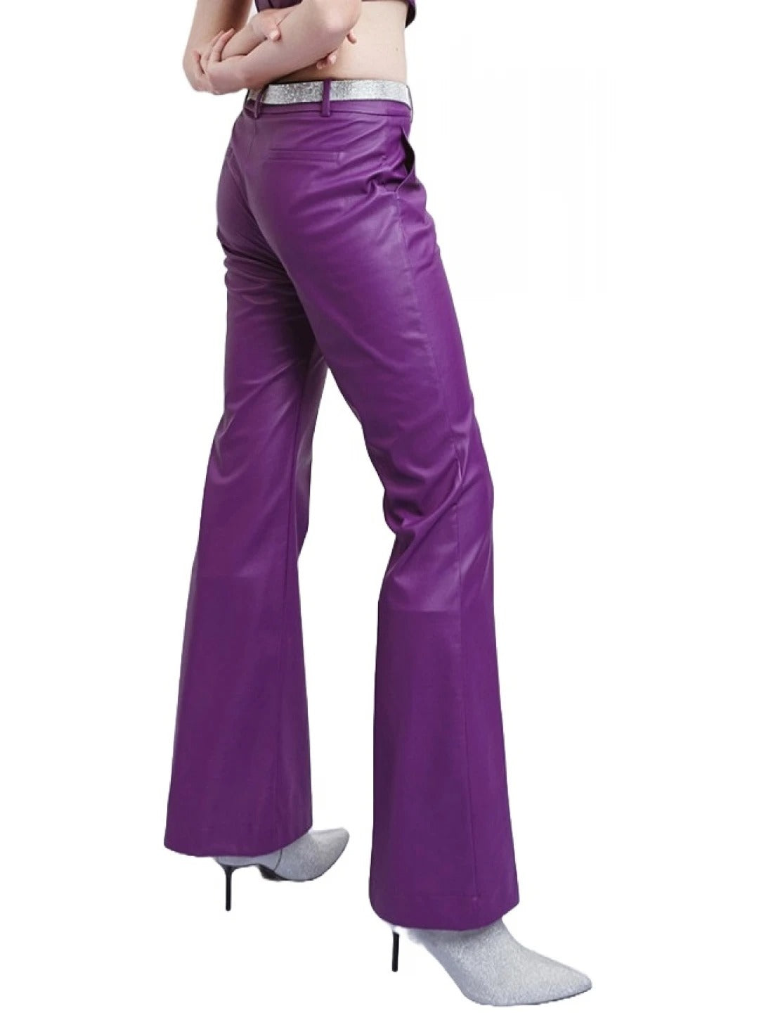 Flared Purple Leather Trousers