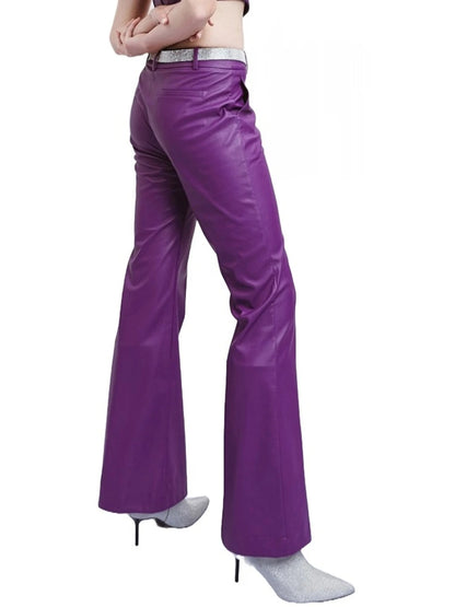 Flared Purple Leather Trousers