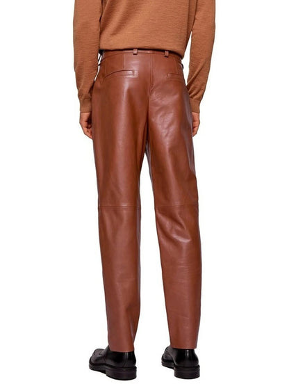 Formal Brown Leather Trousers for Men by Avanzar Leather